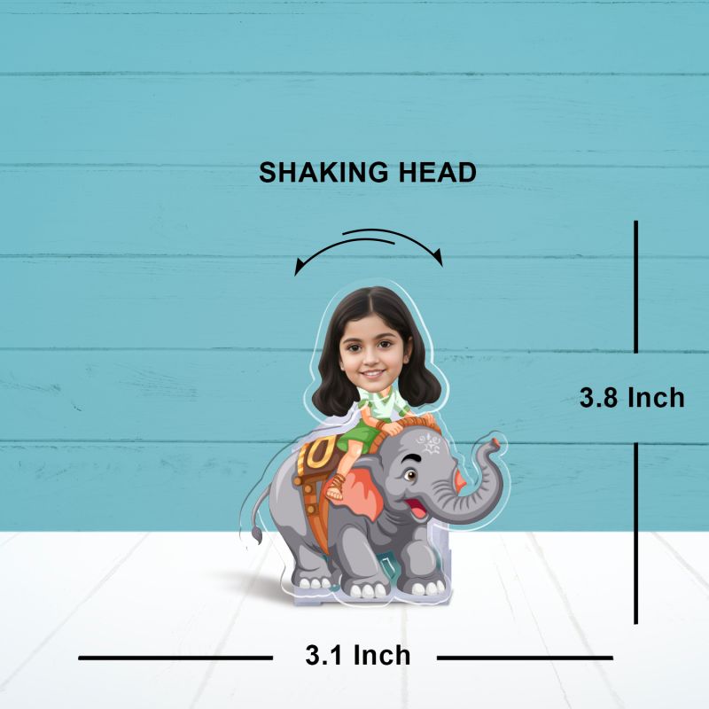 Personalized Elephant Theme Caricature with Shaking Head, Custom with Funny Face Birthday Return Gift for Kids & Girls Battery Powered with Moving Head Bobblehead Figurine